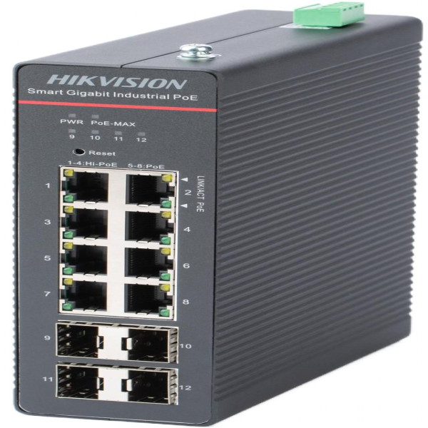 Switch PoE Công Nghiệp Layer 3 Hikvision DS-3T3512P – 12 Cổng Gigabit, 8 Cổng PoE